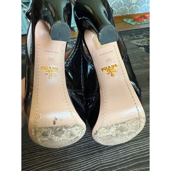 PRADA Black Patent Leather Platform Slingback 4’ Heels - Picture 4 of 8